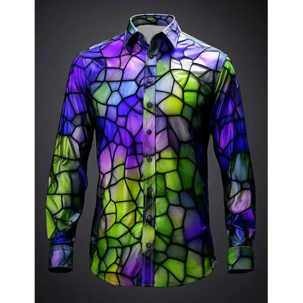 

Color Block Colorful Artistic Men's Shirt Daily Wear Going Out Fall Winter Turndown Long Sleeve 4-Way Stretch Fabric Shirt