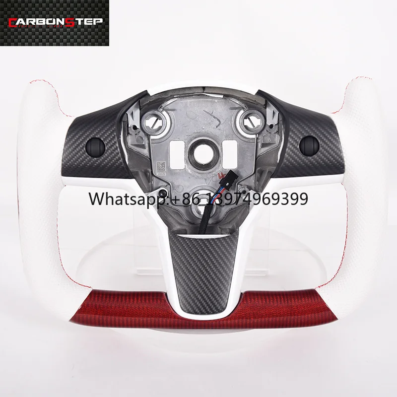 New Design Yoke Steering Wheel Flat Bottom Carbon Fiber Suede Steering Wheel for Tesla 3/Y/X