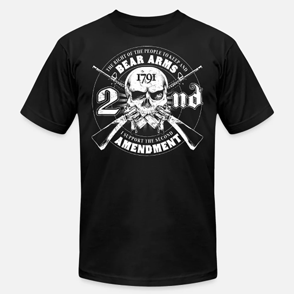 

2nd Amendment Crossed Rifles Skull Gun Rights T-Shirt 100% Cotton O-Neck Short Sleeve Summer Casual Mens T-shirt Size S-3XL