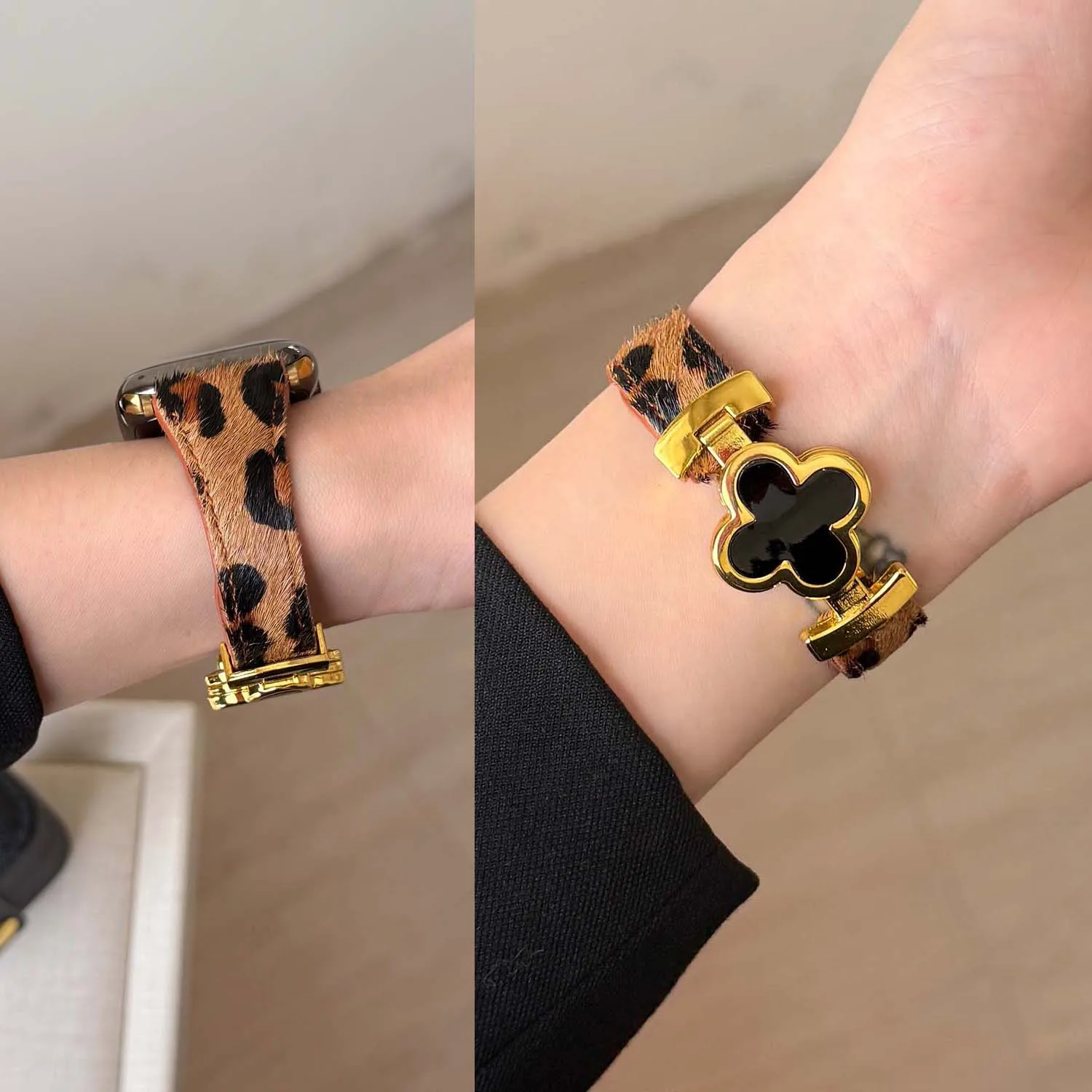 Tali Magnetik Kulit Leopard untuk Apple Watch S11 46/42Mm Ultra 49Mm 45/44/41/40/38Mm Tali Wanita untuk IWatch Full Range S9 S8