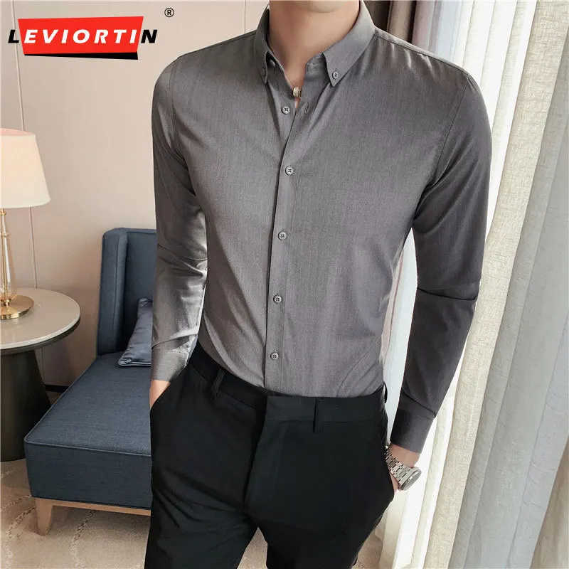 Autumn men's business casual Korean version slim fit, light luxury, no iron shirt, formal wear, high-end long sleeved shirt