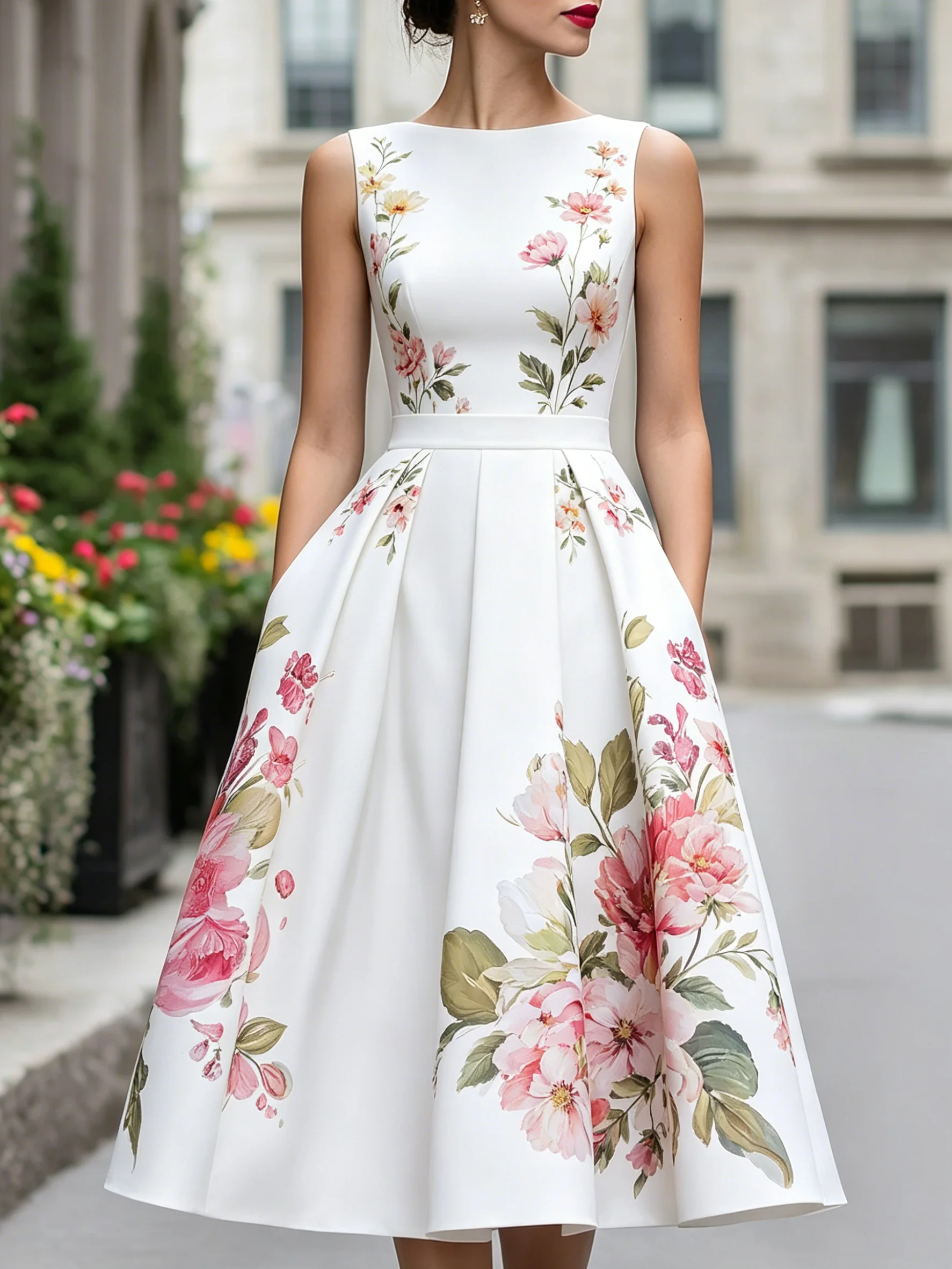 

Women's Elegant Summer Sleeveless Floral Print Dress Fitted Sexy A-Line Midi Dress Casual Street Vacation Daily Apparel Clothing