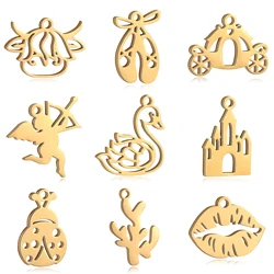 5Pcs Castle/Pumpkin Carriage/Angel Charm Stainless Steel Sweet Fairy Tale Pendant DIY Necklace Bracelet Jewelry Making Accessory