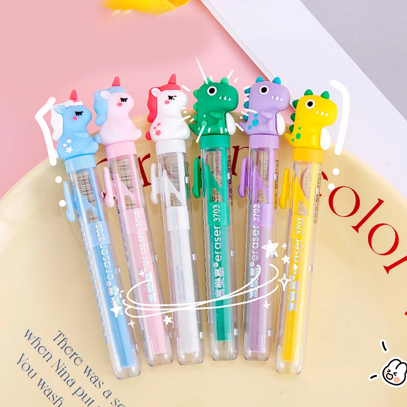 Cute Cartoon Retractable Pencil Eraser Kawaii Portable Push-pull Pencil Erasers School Student Child Office Stationery Supplies