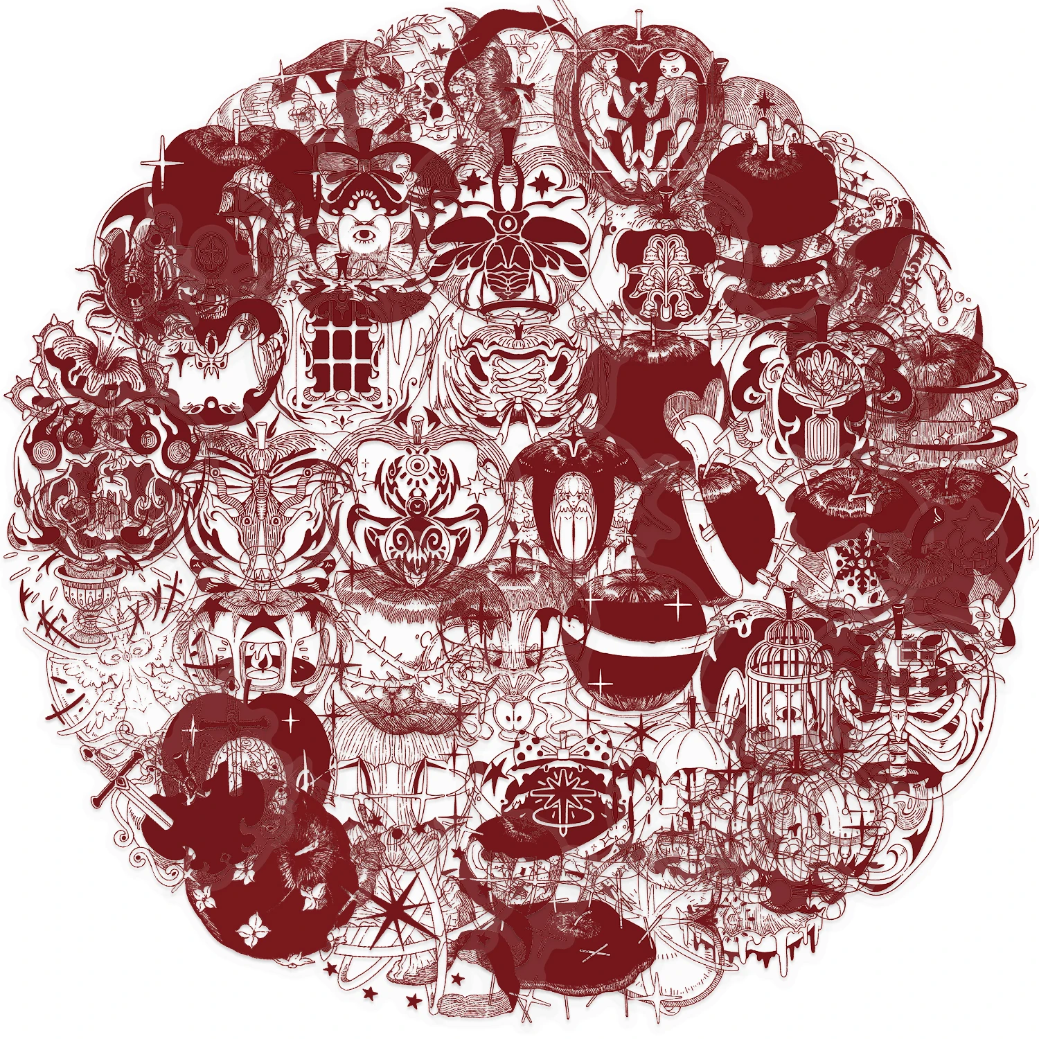 50개 빨간 사과 크리스마스 PET 스티커 DIY 장식용 전화 케이스, 책상, 헬멧, 방수 휴일 선물 스티커