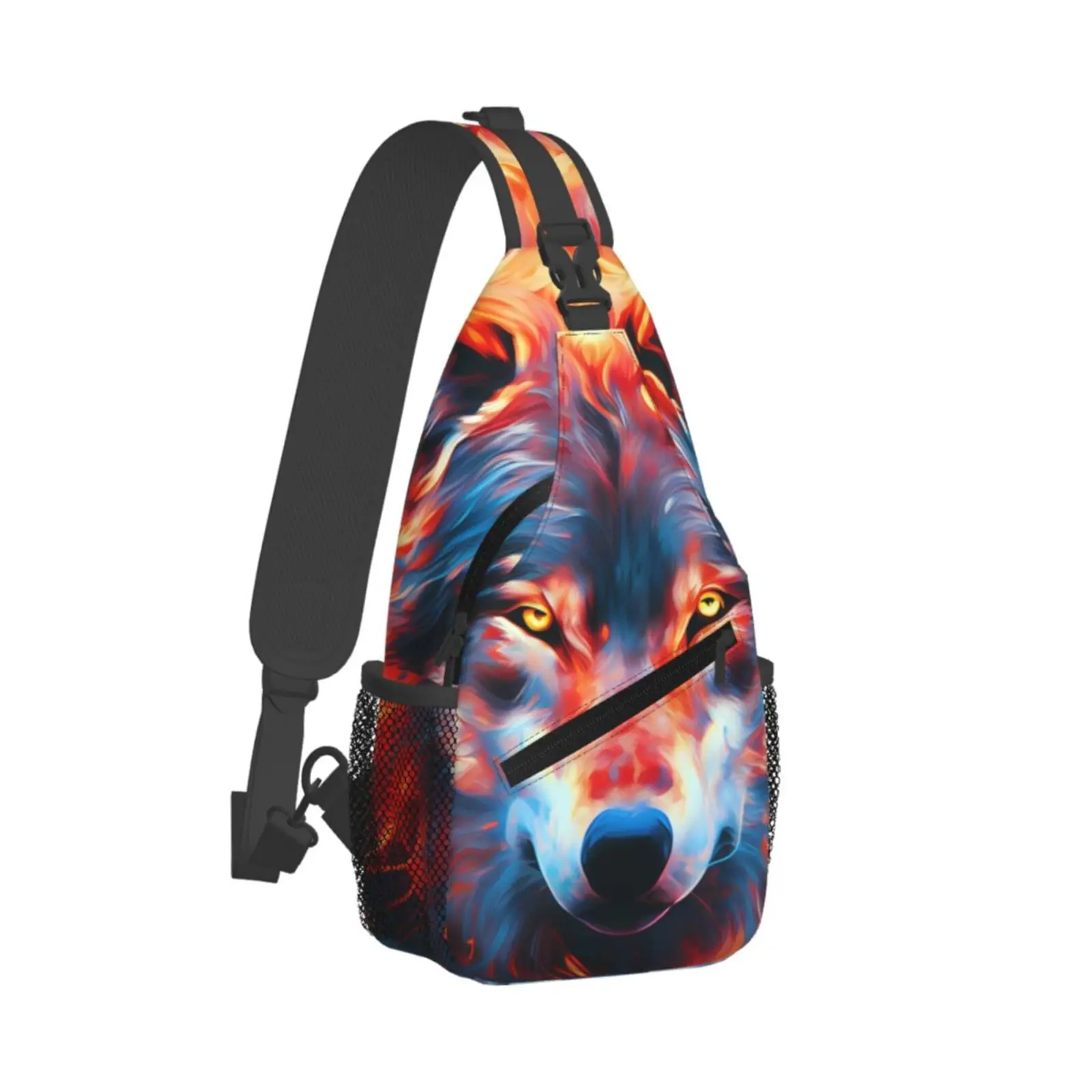 The Wolf The Look Penetrates The Fire Sling Bag Men Women Chest Bag Car Shoulder Backpack Daypack for Hiking Outdoor Sports Bag