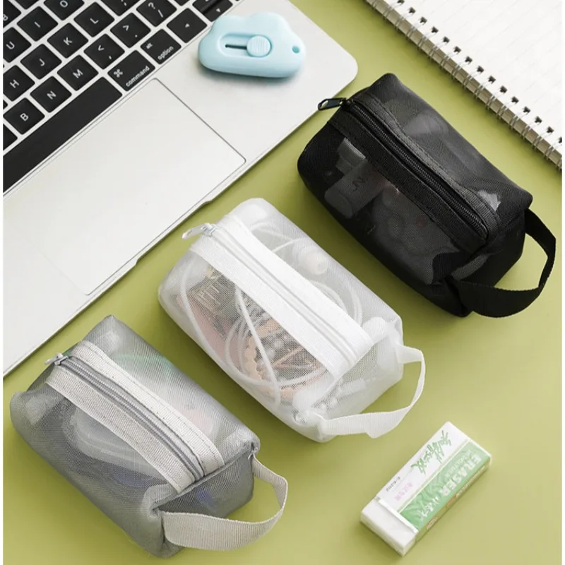 Mini Wash Bag Stationery Case Large Capacity Key Bags Transparent Cosmetic Bag Square Mesh Storage Pouch Mini Zipper Coin Purse