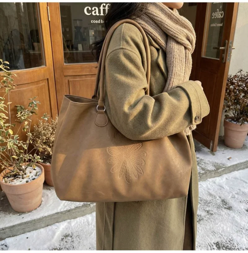 Multi-purpose Soft Leather Tote Bag with Embossed Detail for Women's Everyday School Office Casual Weekend Errands & Daily Use