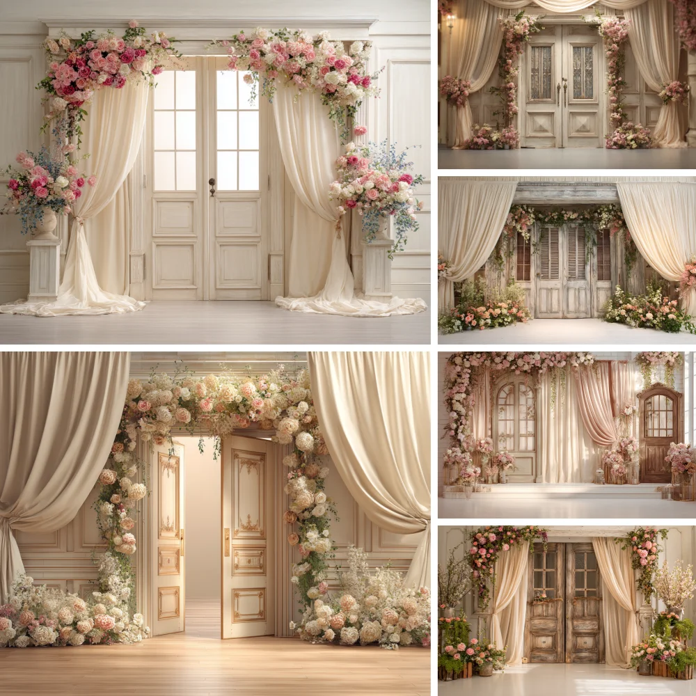 

Wedding Party Photography Background Boho Arch Wall Curtain Florals Bridal Shower Maternity Girls Adults Portrait Photo Backdrop