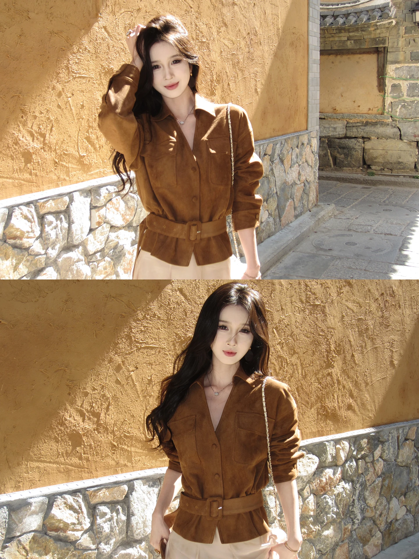 

by Onion Early Spring Short Suede Jacket Women's 2026 Spring Fashion High End Elegant Precise Jacket Casual Loose Fit Long Sl...