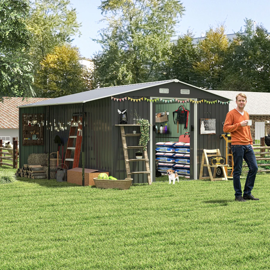 10x12 Ft Outdoor Storage Shed, Extra Large Metal Shed with Lockable Doors, Windows, Outside Steel Tiny House Ideal for Garden,