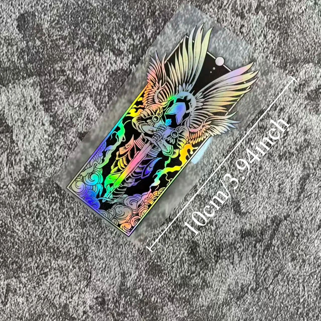 Holographic Guardian Angel Warrior Waterproof Vinyl Sticker, Iridescent Wing Design, Decor for Car Motorcycle