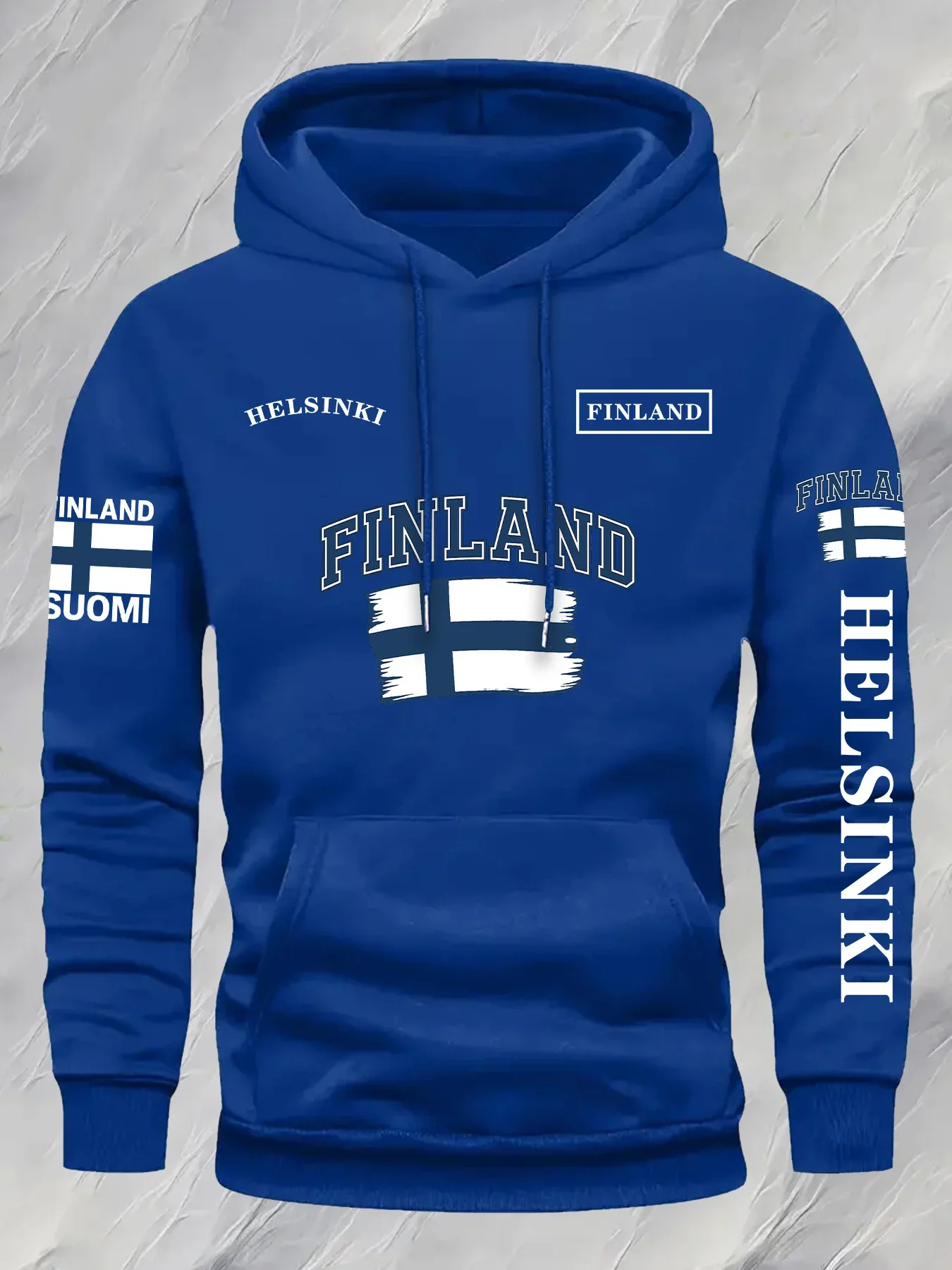 Men's Finland Flag Graphic Hoodie - 100% Polyester Geometric Machine Washable Casual Winter Sweatshirt For Autumn & Cold Weather