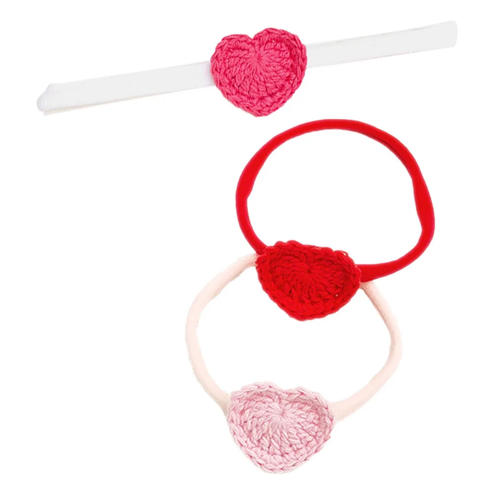 

3Pcs Crochet Heart Baby Girl Headband Cute Kids Hair Accessories Decorative Headband for Toddlers Parties Weddings