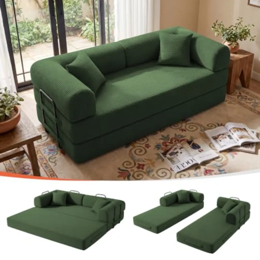 79 Memory Foam Sofa Bed for Living Room, Polyester Fabric in Gray, Converts Easily from Couch to Bed with Extra Comfort