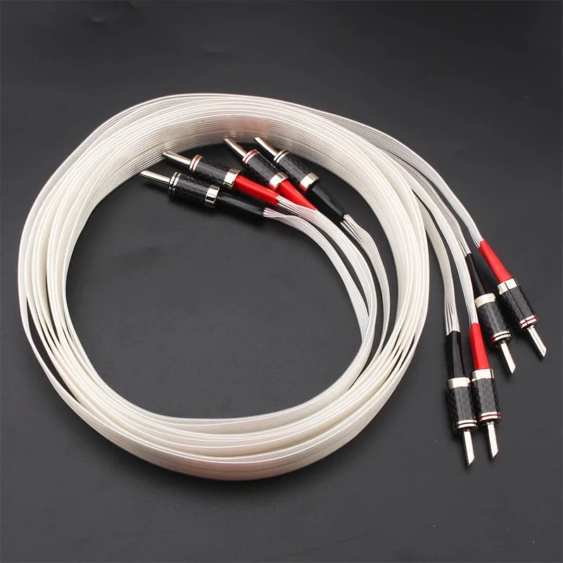 Pair hifi ribbon Flat audio speaker Cable Nordost valhalla White lighting Loudspeaker cable Carbon Fiber Banana OCC Silver Plate