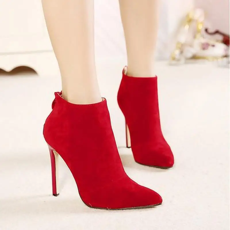 

Women's Boots Ankle New Women's Shoes Simple Suede Short Boots Stiletto Back Zipper Pointed Toe Lady Wedding Women Shoes