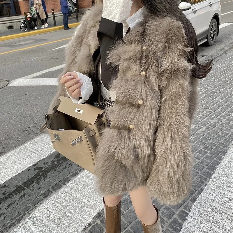 Winter Fur Coat Female Korean Double-breasted Imitation Fox Fur Long Fur Coat 2024 New Thickened Luxury Design Fur Jacket