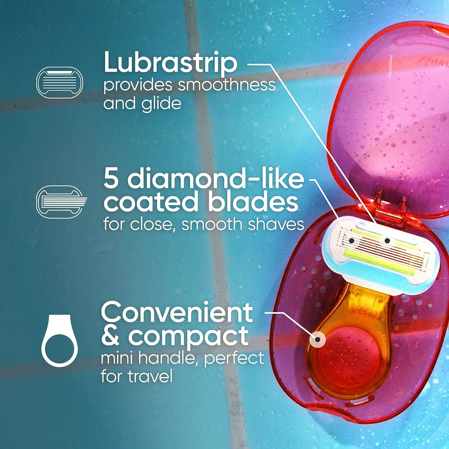 질레트 비너스 여성용 엑스트라 스무스 면도기 5 레이어 블레이드 여행용 휴대용 면도기 핸들 1개 + 블레이드 리필 1개 + 여행용 케이스 1개