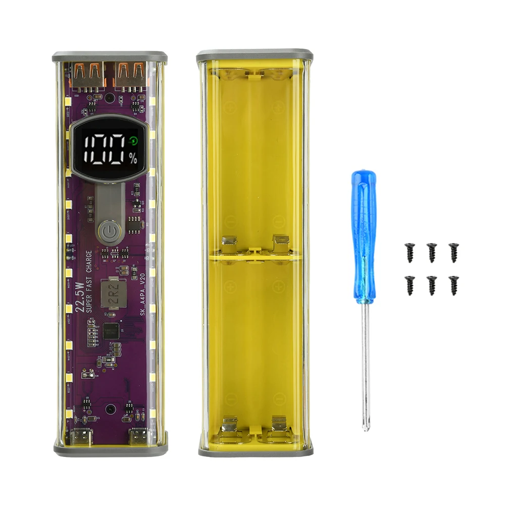 

8*18650 Fast Charging Power Bank Case PD 22.5W Transparent Portable Battery Storage Box DIY Electronic Kit Supports Low-Current