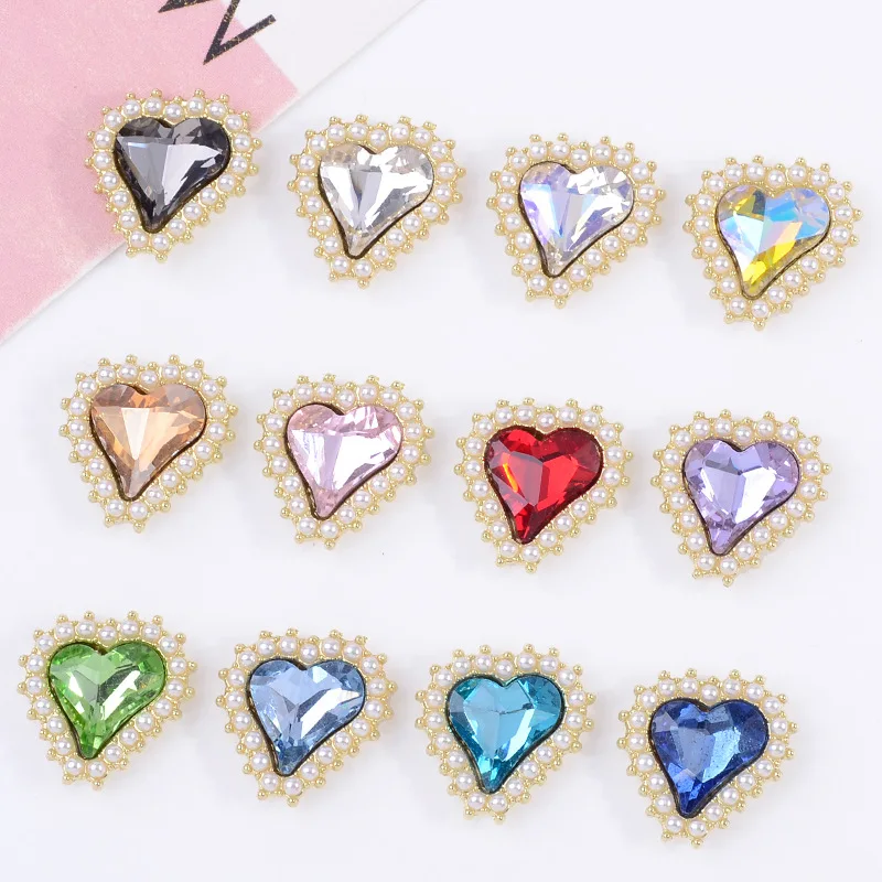 

100Pcs sets flower plate crystal buckle pearl crooked peach heart inlaid with love crystal hair shoes and clothing direct supply
