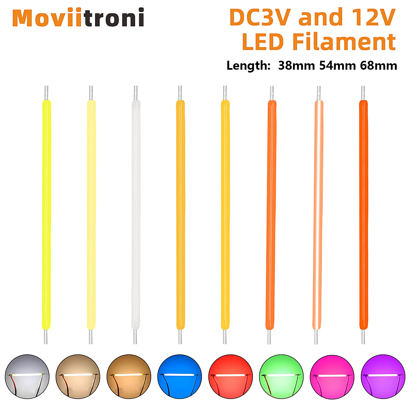 5 pz DC 3V 12V 38/54/68MM Cob Led filamento 2200k bianco blu rosso rosa Edison lampadina parti lampada diodi a luce a incandescenza