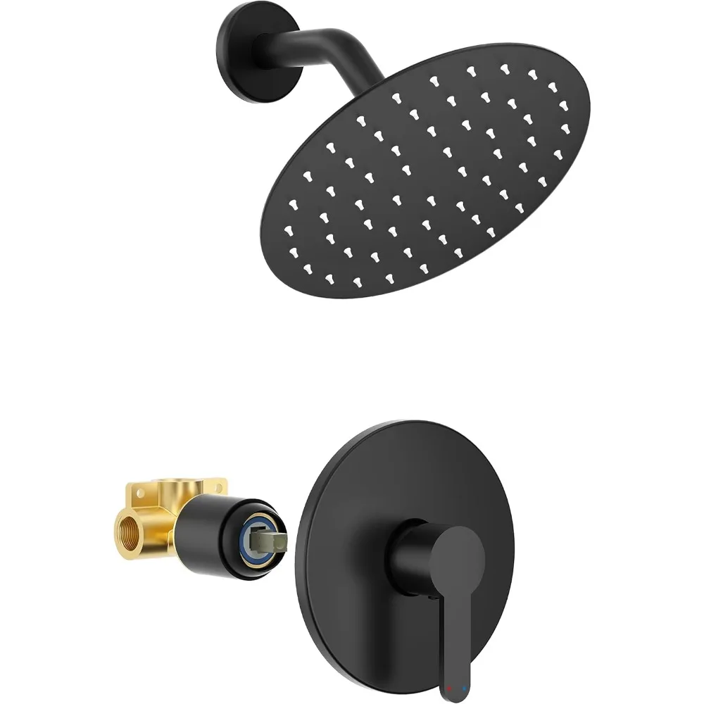 

Black Shower Faucet Set with 8-Inch Rainfall Showerhead, Single-Handle, and Included Valve, Matte Black Finish