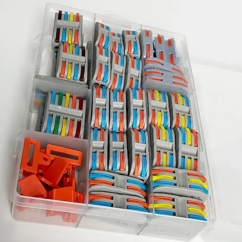 64Pcs Boxed Mini Snelle Boxed Draad Connector Spl Compacte Geleider Veer Bedrading Connector Geleider Push-In Klem Blok
