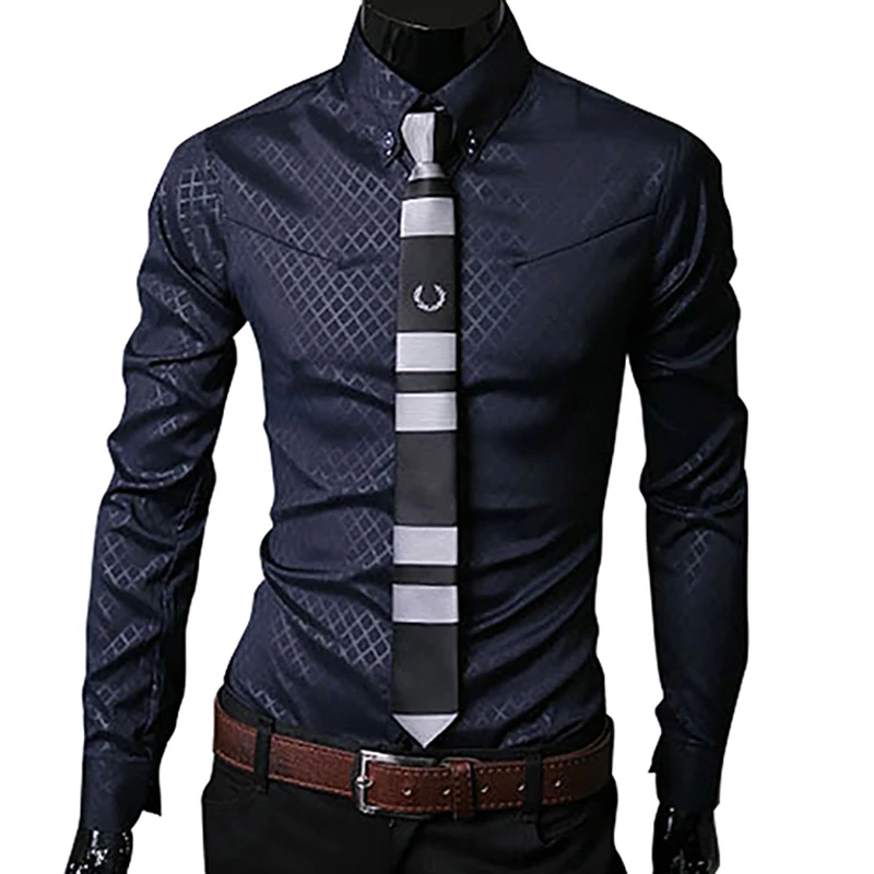 

New Argyle luxury men's shirt Business Style Slim Soft Comfort Slim Fit Styles Long Sleeve Casual Dress Shirt Gift For Men