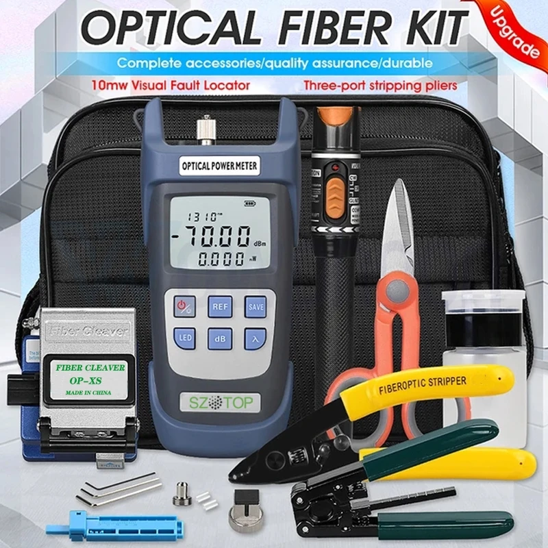 

Visual Fault Locator Tool Kit with Stripper, Scissors, Fiber Cleaver, Optical Power Meter, 10mW VFL and other, FTTH Fibra DIY