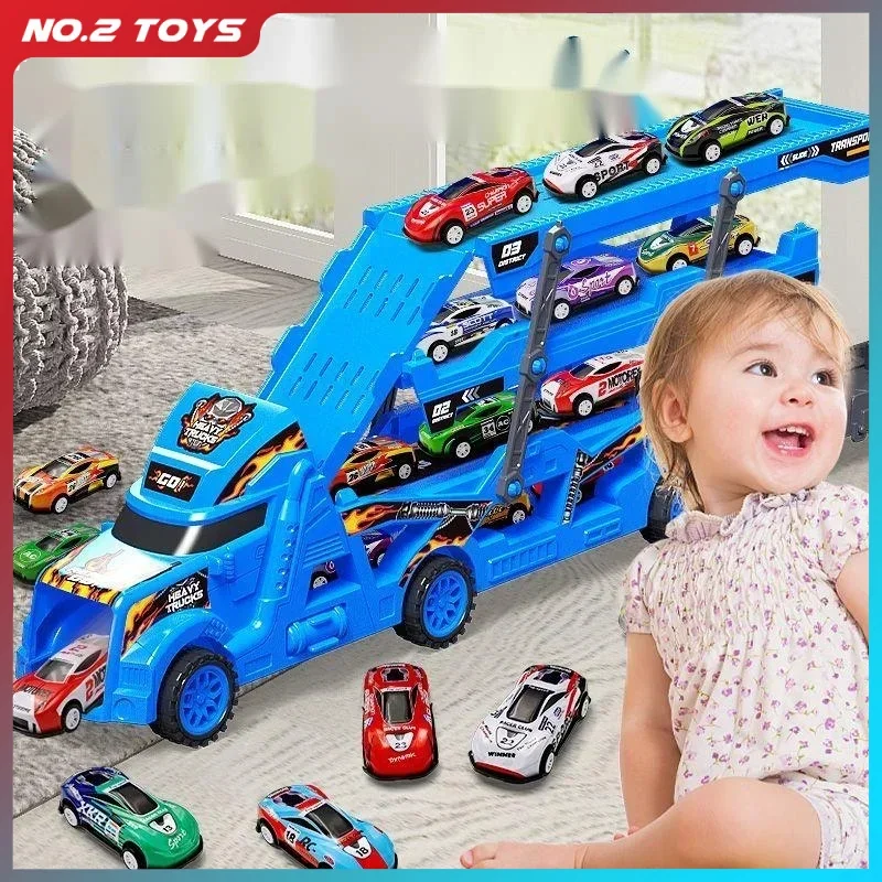 Duże zabawki pojazdowe z katapultą i koleją, z miniaturowymi samochodami inercyjnymi ze stopu, składana torowa wyrzutnia pojazdów, transformujące się ciężarówki transportowe.