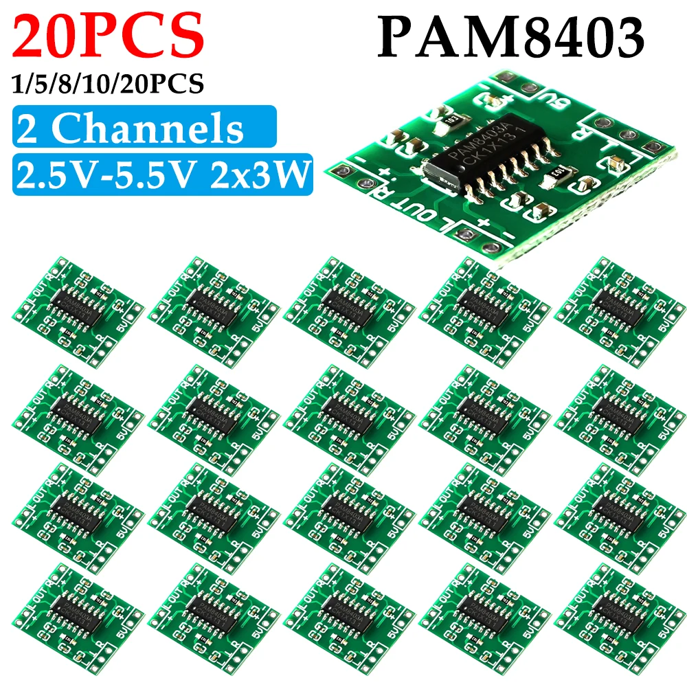 1-20 sztuk PAM8403 Mini płyta wzmacniacza zasilania 2x3W 2-kanałowy stereofoniczny moduł wzmacniacza dźwięk cyfrowy do zasilania Arduino 2.5V-5.5V