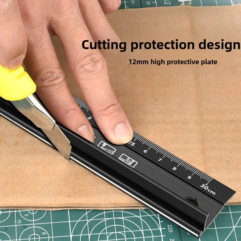 Aluminum Straight Ruler Anti-cutting Hand Multi-functional High-precision Protective Rulers Professional Measuring Tool