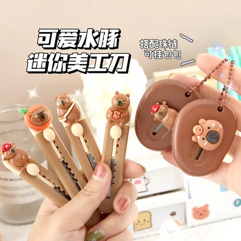 귀여운 Capibara 커터 Kawaii 미니 포켓 유틸리티 나이프 만화 학교 사무용품 종이 절단 도구 개폐식 편지 Opene