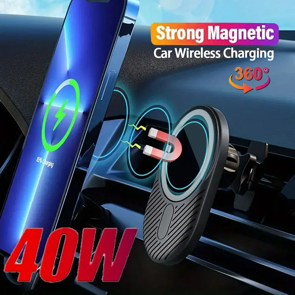 40W Magnetic Car Wireless Charger for macsafe iPhone 15 14 13 12 Pro Max Mini Air Vent Car Phone Holder Stand Fast Car Charging