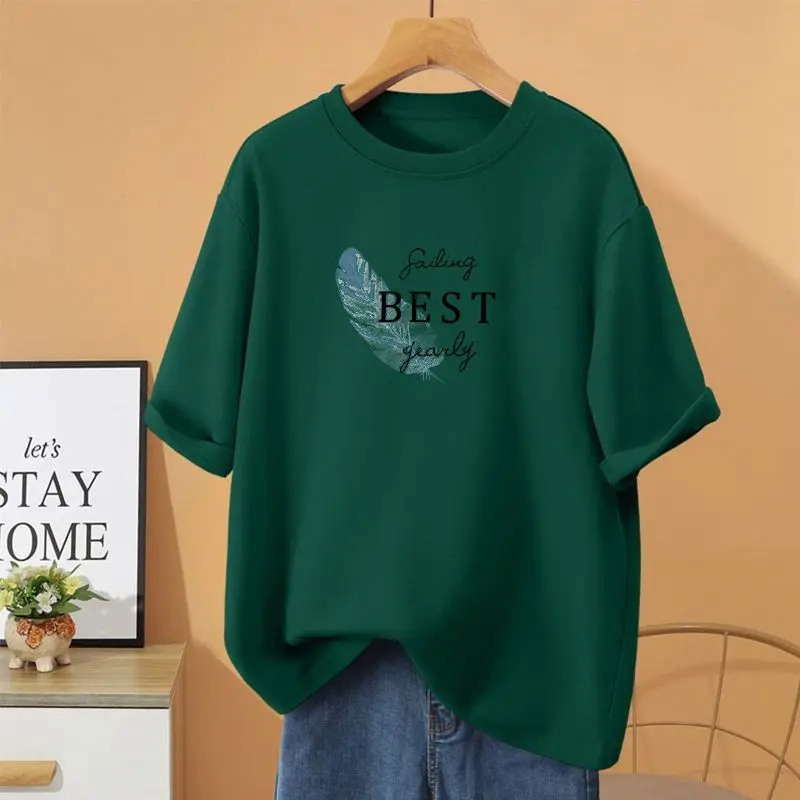 Women Clothing Cartoon Printed Short Sleeve Top Tee, Vintage O-neck Loose Casual T-shirt, Summer 100% Cotton Basic Pullovers