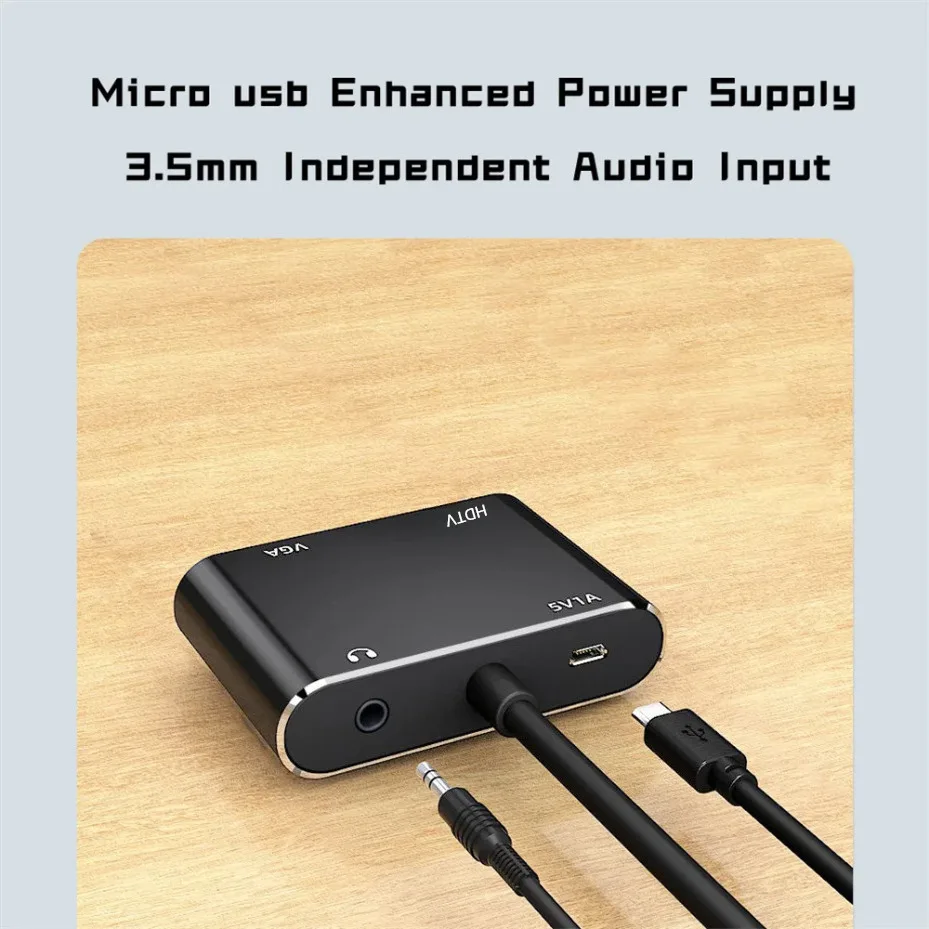 VGA to HDMI-Compatible Adapter VGA Splitter with 3.5mm Audio Converter Support Dual Display for Projector HDMI