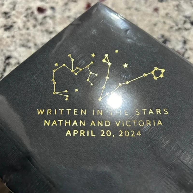 Personalized Wedding Napkins, Astrological Engagement Party Beverage Napkins, Written in the Stars, Cocktail Napkins,50PCs