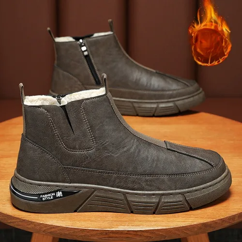 남성용 2024 겨울 플러시 부츠, 따뜻한 편안한 남성 신발, 방수 스포츠 플랫폼, 미끄럼 방지 스노우 부츠, 추위 방지 야외 부츠 
