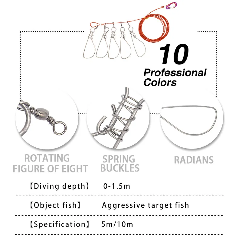 5M Fishing Lock Fish Buckle Tools Fishing Lock Buckle with Reel Stainless Steel Lanyard Fish Lock Belt Fishing Tackle Stringer