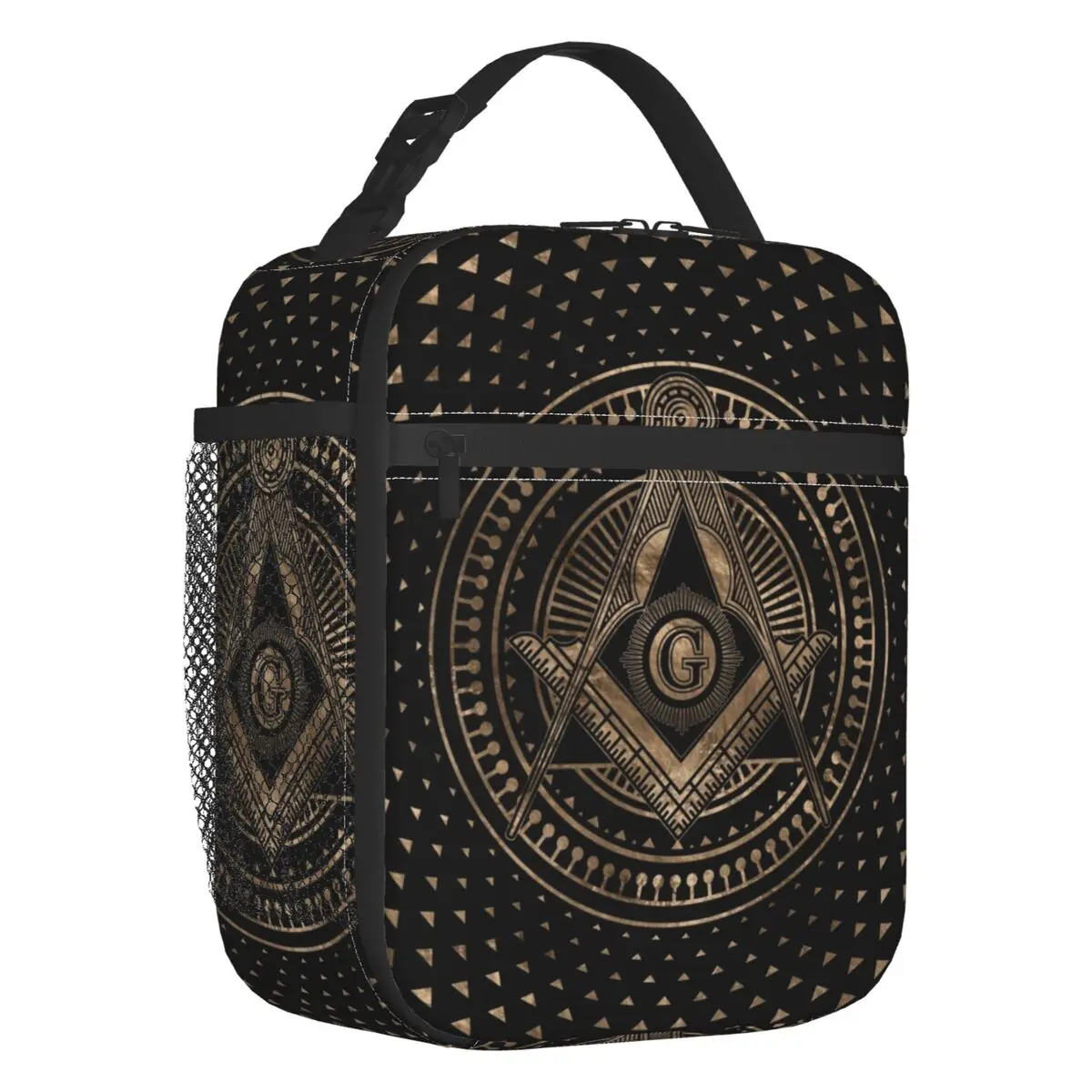 

Freemasonry Symbol Square And Compasses Insulated Lunch Bags for Women Mason Portable Cooler Thermal Bento Box Work School