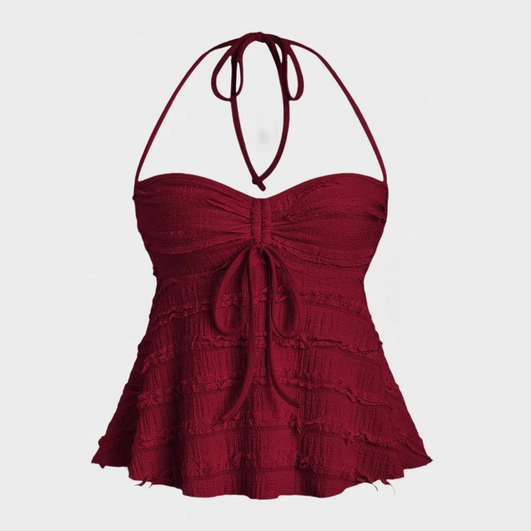 

2025 Summer New Sexy Unusual Strap Ne Vest Knitted Top Street Sle Bal Polyester Fiber ort Length Svel Vest