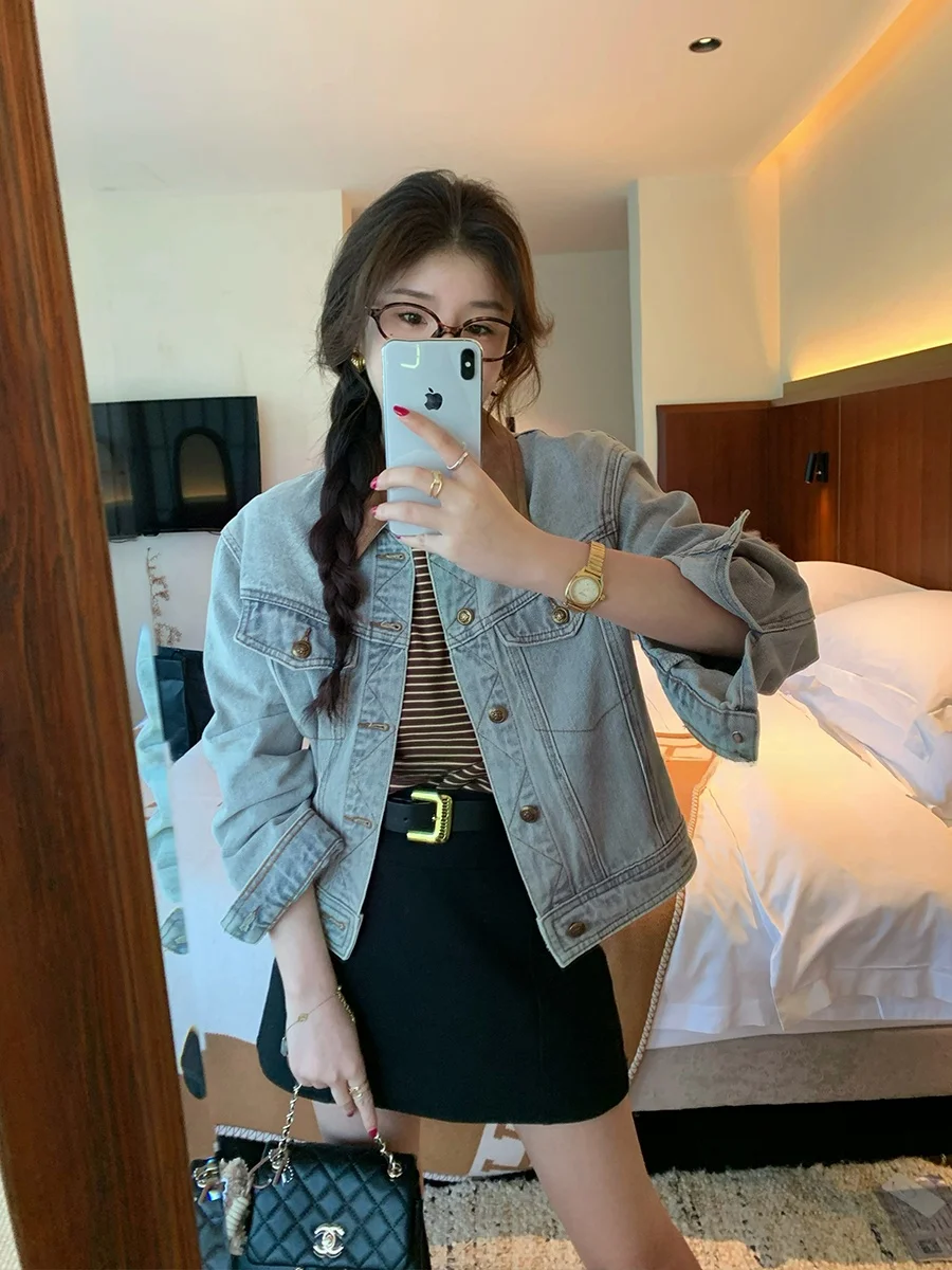 

MUKOK, новый весенний дизайн, бархатный лоскутный ор Jaet, женский джинсовый винтажный универсальный топ на пуговицах, длинный све