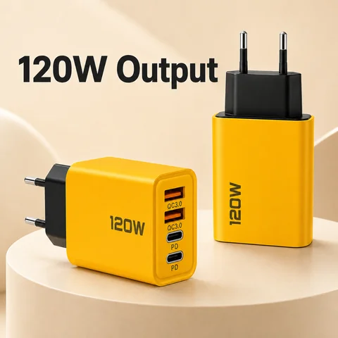 Зарядное устройство 120W USB-C, 4 порта, быстрая зарядка PD для iPhone и Xiaomi