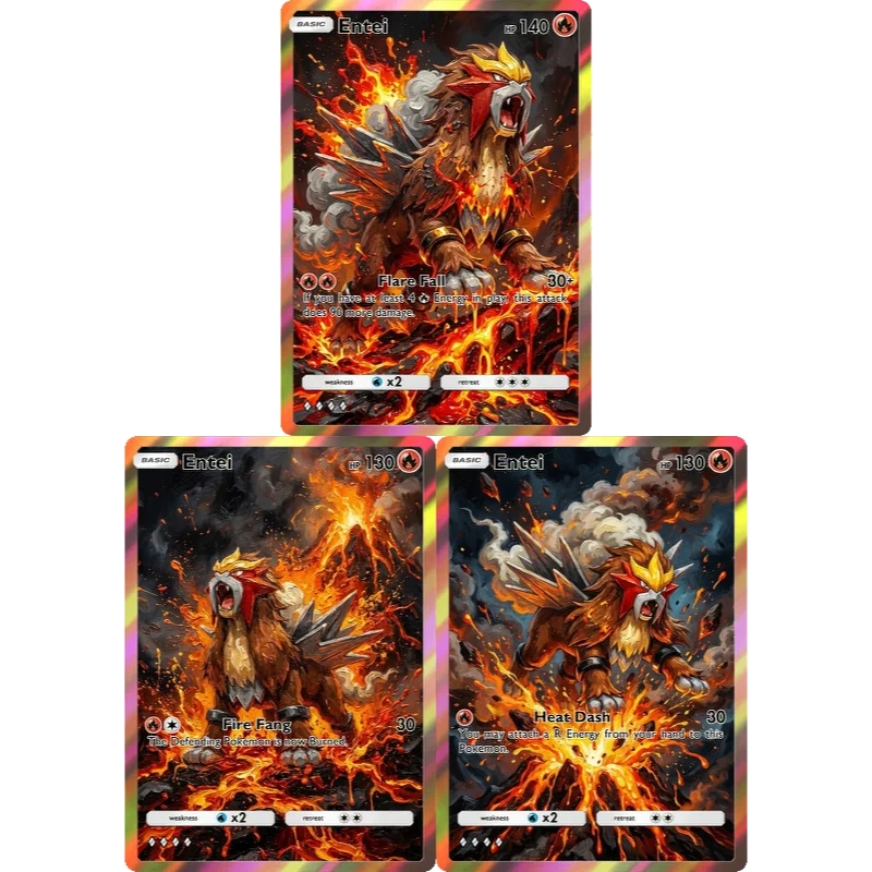 3Pcs PTCG Cards Entei PTCG Shining Rare Holographic Cards Collection Creativity Game Anime Flash Cards PTCG Card Gift