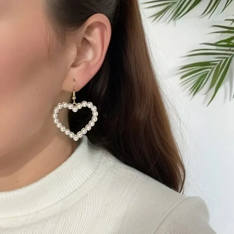 Y2K Fashion Party 2000s Pearl Peach Heart Pink Earrings Women\'s INS Creative Aesthetic Sapphire Crystal Earrings Charms Gift