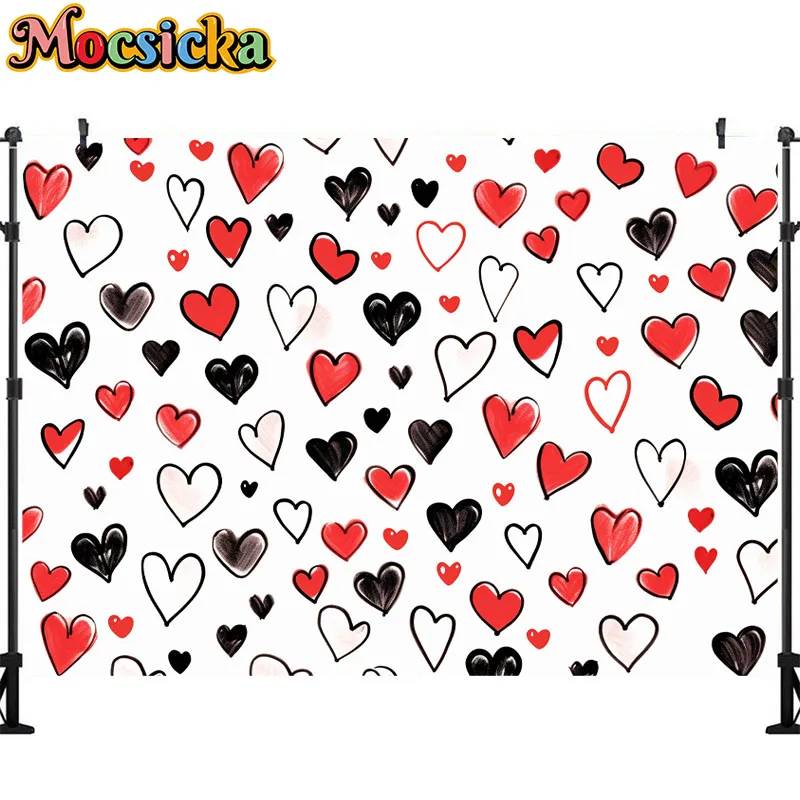 Valentine Day Photography Background Cute Red Love Heart Party Decoration Kids Couple Family Portrait Photo Studio Banner