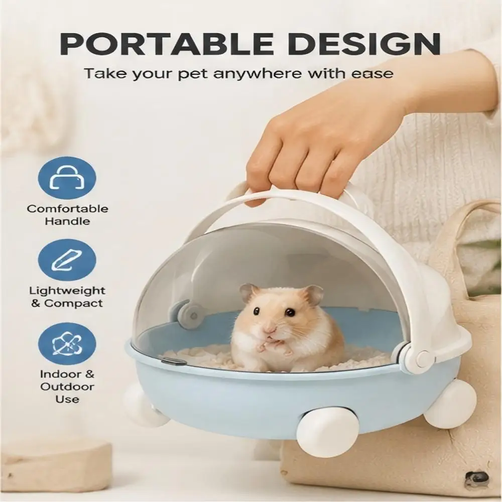 Jaula Transparente para Hámster, Casa Portátil para Mascotas Pequeñas con Cubierta Transparente y Asa de Transporte para Hámster y Erizo
