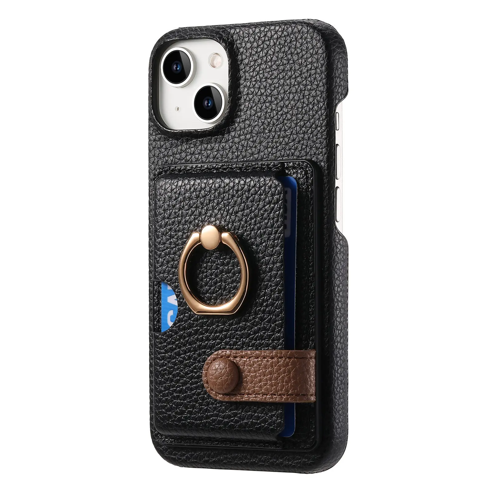 Leather Ring Support Phone Case for IPhone 17 Air 16E 18 16 15 14 13 12 11 Pro Max Plus Wallet with Card Holder Shockproof Cover
