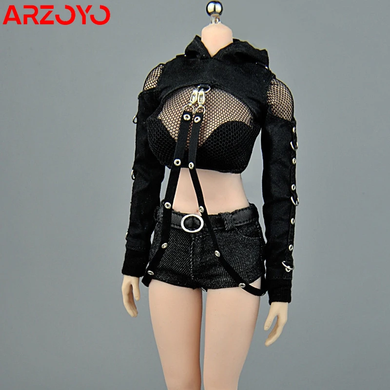 

ZYTOYS ZY5037 1/6 Scale Female Mesh Hooded Top Denim Shorts Set Clothes Model Fit 12'' Soldier Action Figure Body Dolls
